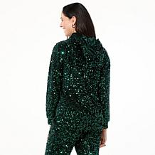 "As Is" G by Giuliana Black Label Sequin Velour Knit Hoodie