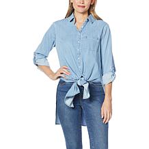 "As Is" G by Giuliana Buttoned Tie-Front Denim Shirt