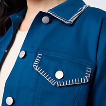 "As Is" G by Giuliana Colored Twill Jacket with Blanket Stitch