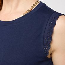 "As Is" G by Giuliana Cotton Modal Sleeveless Top with Eyelet Trim