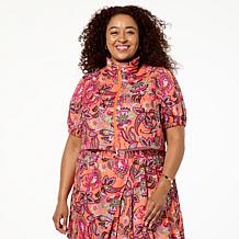 "As Is" G by Giuliana Court to Resort Printed Puff-Sleeve Cropped J...