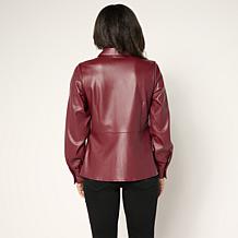 "As Is" G by Giuliana Faux Leather Button-Front Peplum Top