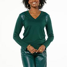 "As Is" G by Giuliana G-Knit and Faux Leather Mix Top