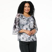 "As Is" G by Giuliana Off-the-Shoulder Printed Aria Mesh Knit Blouse