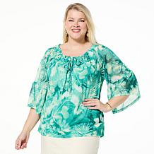 "As Is" G by Giuliana Off-the-Shoulder Printed Aria Mesh Knit Blouse