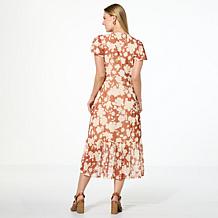 "As Is" G by Giuliana Printed Mesh Ruched Front Midi Dress