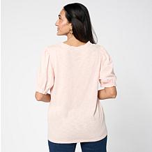 "As Is" G by Giuliana Ruffle Neck Knit Top with Puff Sleeves