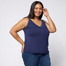 "As Is" G by Giuliana Solid Knit Tank Top with Lace Trim
