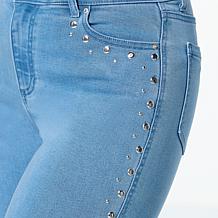 "As Is" G by Giuliana Stretch Denim Straight-Leg Jean with Studs
