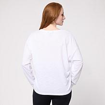 "As Is" G by Giuliana Textured Gauze Knit V-Neck Pullover Top