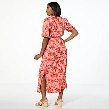 "As Is" G by Giuliana Woven Embroidered Puff-Sleeve Midi Dress