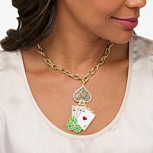 "As Is" Heidi Daus "Lady Luck" Crystal and Enamel Chain Necklace