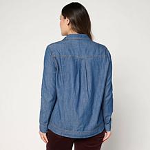 "As Is" HUE Utility Pocket Button-Front Denim Shirt