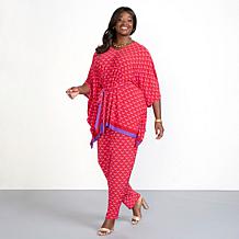 "As Is" IMAN Global Chic Geo Print Belted Scarf Top