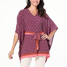 "As Is" IMAN Global Chic Geo Print Belted Scarf Top