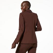 "As Is" IMAN Global Chic Ponte Blazer with Faux Leather Trim