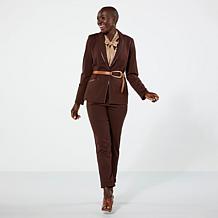 "As Is" IMAN Global Chic Ponte Blazer with Faux Leather Trim