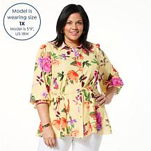 "As Is" IMAN Global Chic Printed Button-Front Everything Blouse