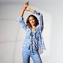 "As Is" IMAN Global Chic Printed Flounce Tie-Front Blouse