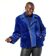 "As Is" IMAN Global Chic Reversible Faux Fur to Faux Leather Jacket