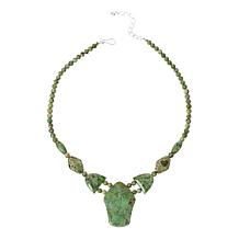 "As Is" J. King Tanzanian Green Opal Strlng Slvr Beaded Station Ncklce