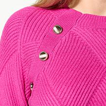 "As Is" Jaclyn Smith Diamond Stitch Button Detail Pullover Sweater