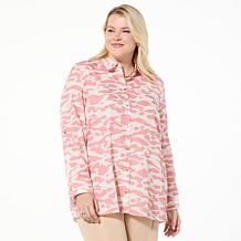 "As Is" Jaclyn Smith Long-Sleeve Roll-Tab Printed Button-Up Shirt