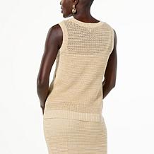 "As Is" Jaclyn Smith Mixed Stitch Crochet Tank with Cami Liner