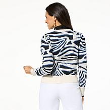 "As Is" Jaclyn Smith Puff-Sleeve Jacquard Knit Cardigan