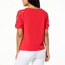 "As Is" Jaclyn Smith Raglan-Sleeve Cutout Detail Knit Top