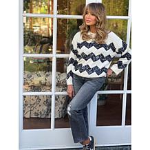 "As Is" Jaclyn Smith Sequin Chevron Striped Sweater