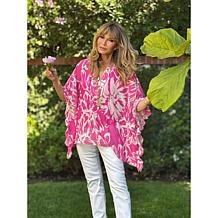 "As Is" Jaclyn Smith Splitneck Caftan Top with Cami and Ruffle Sleeves