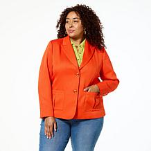 "As Is" Jaclyn Smith Stretch Woven Buttoned Blazer