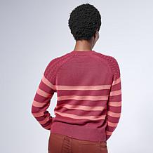 "As Is" Jaclyn Smith Striped Raglan Cable Knit Crew Neck Sweater