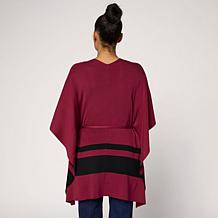 "As Is" Jaclyn Smith Striped Sweater Knit Belted Capelet