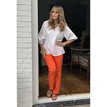 "As Is" Jaclyn Smith Woven Voile Gathered Neck Romantic Blouse