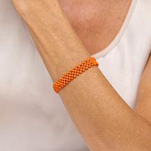 "As Is" Jay King Faceted Orange Coral Woven Bead Stretch Bracelet