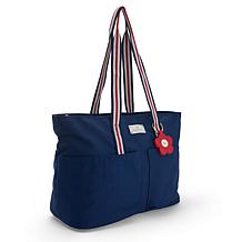 "As Is" London Fog Multi-Pocket Canvas Tote with Flower Charm
