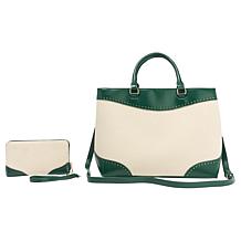 "As Is" London Fog Oversized Canvas Satchel and Wallet Set