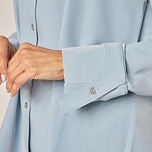 "As Is" MarlaWynne Pleat Back Crepe Shirt with Cuff Detail