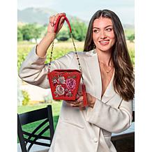 "As Is" Mary Frances Scarlet Bloom Hand-Beaded Top Handle Bag