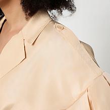 "As Is" Megan Renee Belted Trench with Flounced Ruffle Sleeves