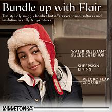 "As Is" Minnetonka Water Resistant Suede & Sheepskin Bomber Hat