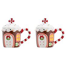 "As Is" Mr. Christmas Set of 2 Gingerbread Holiday Mugs with Lids