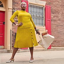 "As Is" Nina Leonard 2-piece Ribbed Sweater Knit Top and Skirt Set