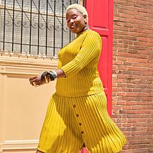 "As Is" Nina Leonard 2-piece Ribbed Sweater Knit Top and Skirt Set