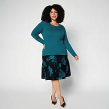 "As Is" Nina Leonard 2-Piece Ribbed Top And Jacquard Skirt Set