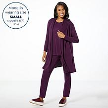 "As Is" Nina Leonard 3-piece Shawl Cardigan Tank and Pant Set