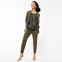 "As Is" Nina Leonard 3-piece Textured Knit Cardigan, Tank & Pant Set