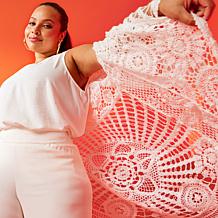 "As Is" Nina Leonard Bell-Sleeve Open Front Crochet Cardigan